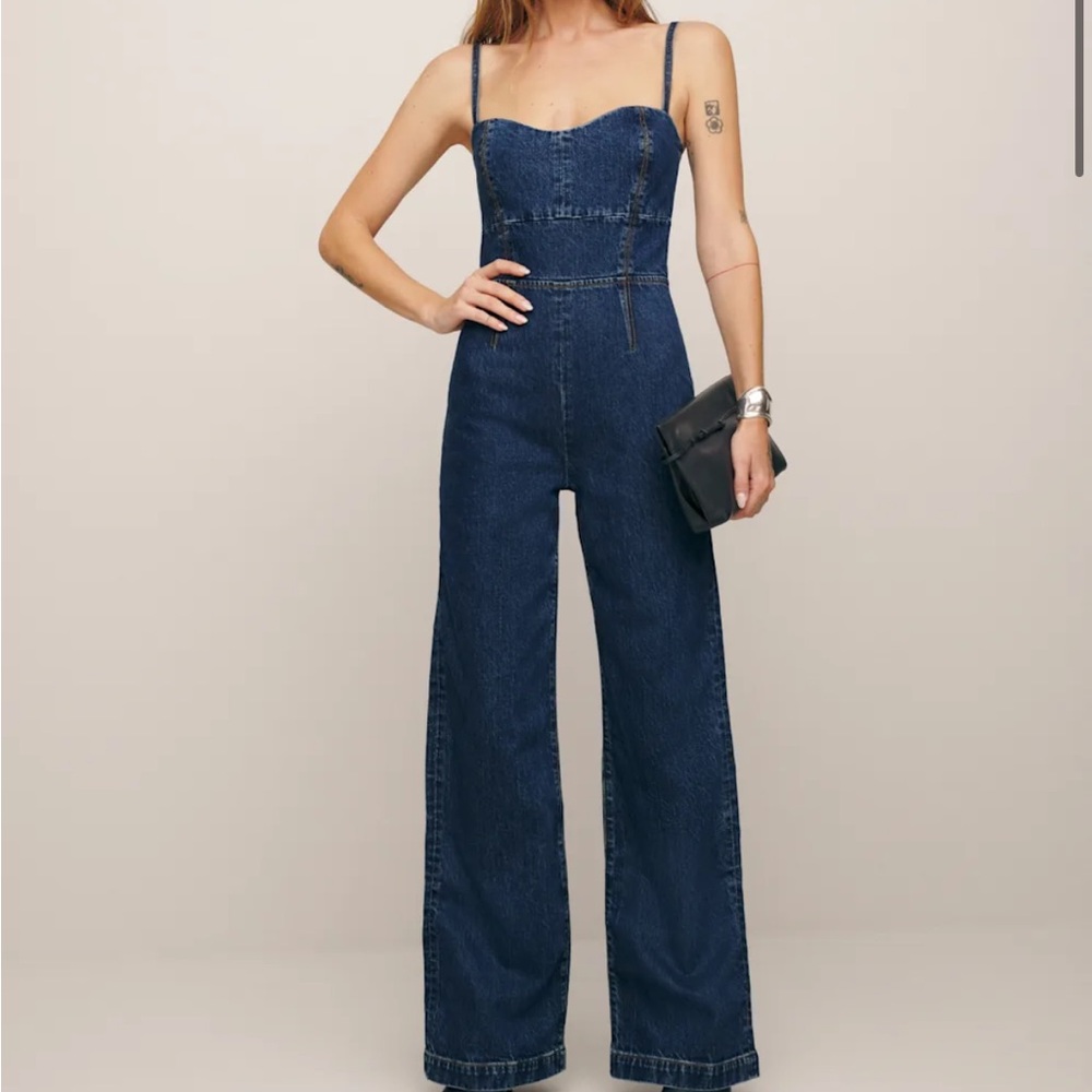 Women's Reformation Daphne Wide Leg Denim Jean Jumpsuit. Sz 2. NWT.